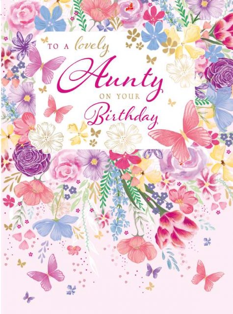 Butterfly Floral Aunty Birthday Card