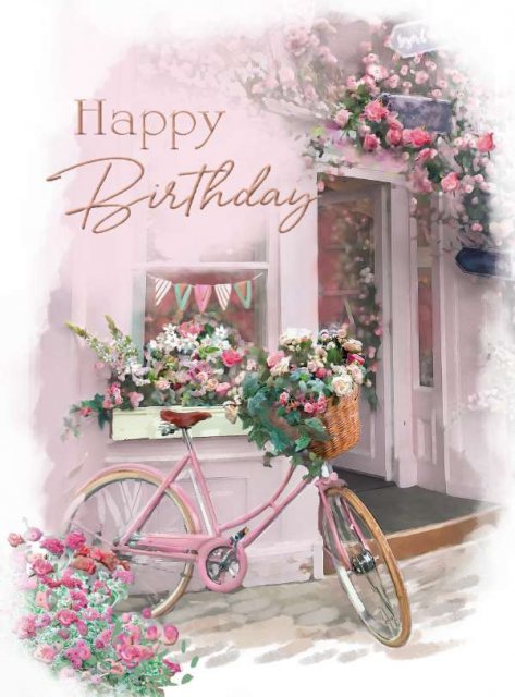 Bike With Flowers In Basket Birthday Card