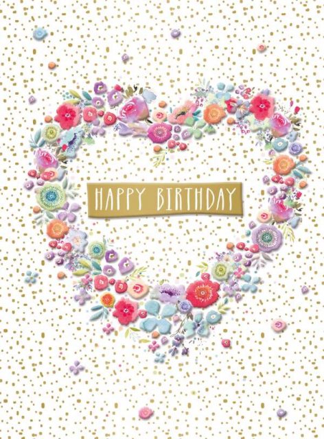 Floral Heart Happy Birthday Card