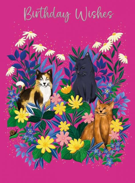 Cats & Flowers Birthday Wishes Card