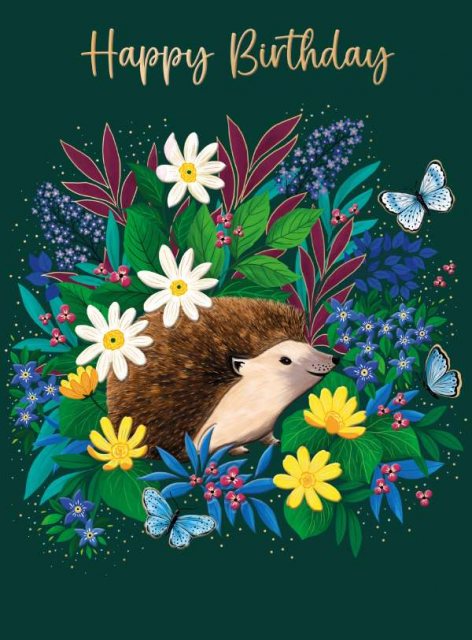 Hedgehog & Flowers Happy Birthday Card