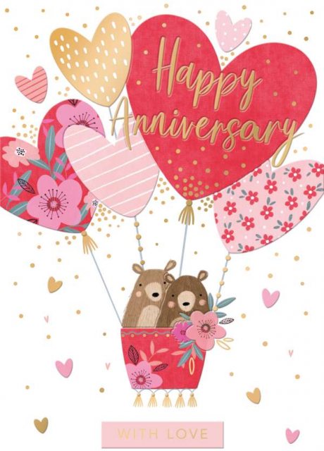 Heart Air Balloon Happy Anniversary Card