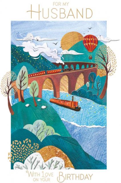 Train On The Bridge Husband Birthday Card