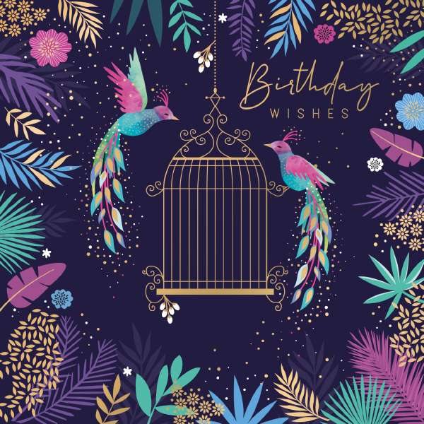 Beaux Chic Bird Cage Birthday Wishes Card