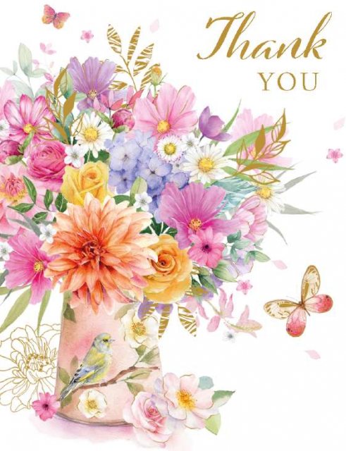 Vase Of Flowers & Butterflies Thank You Card