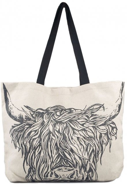 Just Slate Large Linen Tote Bag Highland Cow