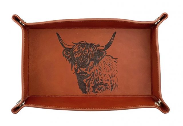 Just Slate Leather Trinket Tray Highland Cow