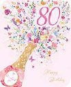 Floral Champagne 80th Birthday Card