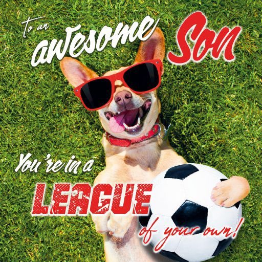 Picture This Dog With Football Son Birthday Card