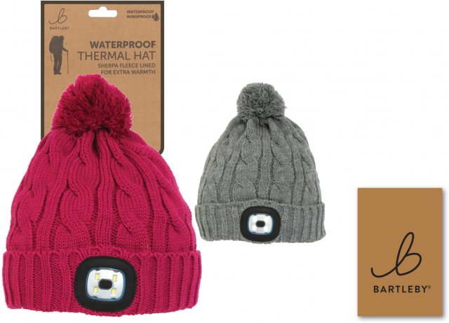 BARTLEB Bartleby Waterproof LED Light Sherpa Lined Bobble Hat Assorted