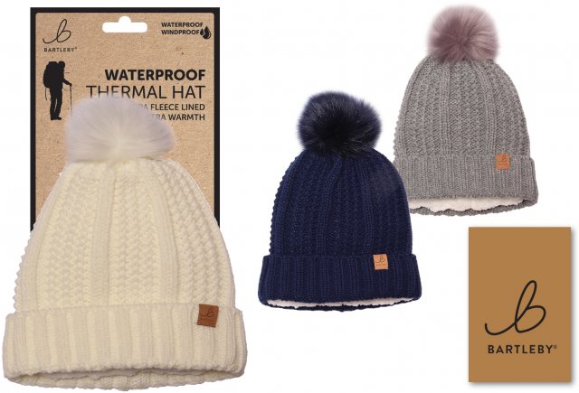 BARTLEB Bartleby Waterproof Sherpa Lined Rib Bobble Hat Assorted