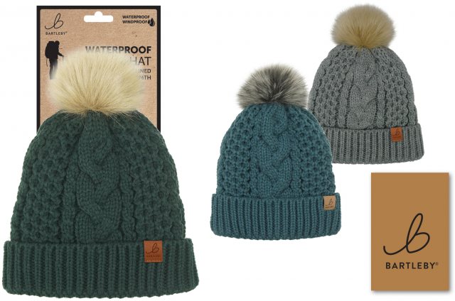 BARTLEB Bartleby Waterproof Sherpa Lined Chunky Rib Bobble Hat Assorted