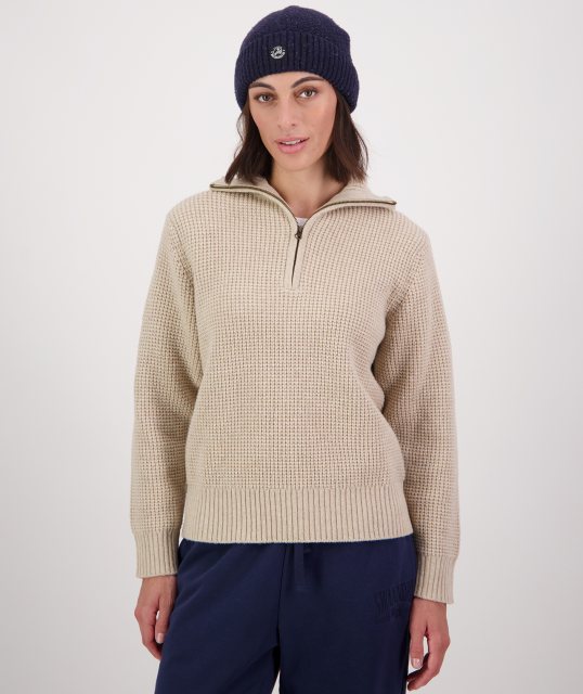 Swanndri Swanndri Riverside Zip Neck Rib Jumper Sandshell