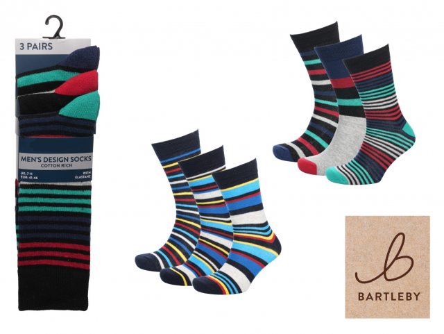 BARTLEB Bartleby Cotton Rich Striped Sock 3 Pack Assorted