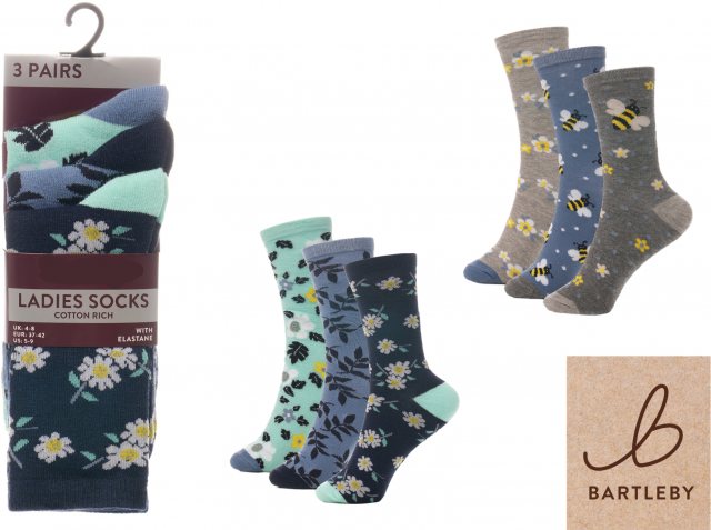 BARTLEB Bartleby Cotton Rich Floral Sock 3 Pack Assorted