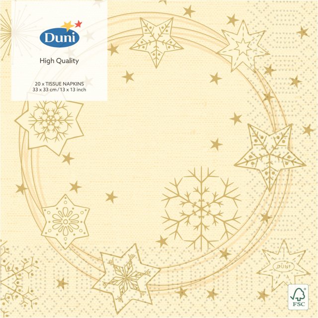 Duni Christmas Cream Star Shine Napkin 20 Pack