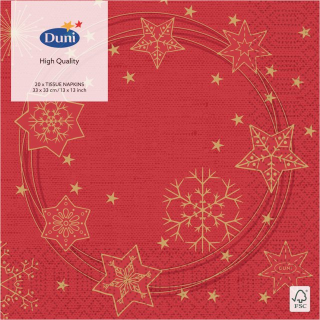 Duni Christmas Red Star Shine Napkin 20 Pack