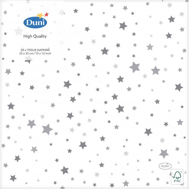 Duni Christmas Silver Stardust Napkin 20 Pack