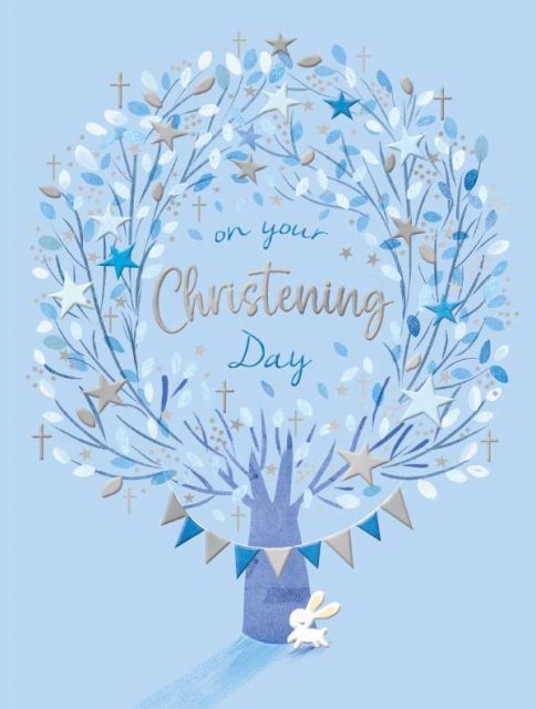 Blue Tree Christening Card