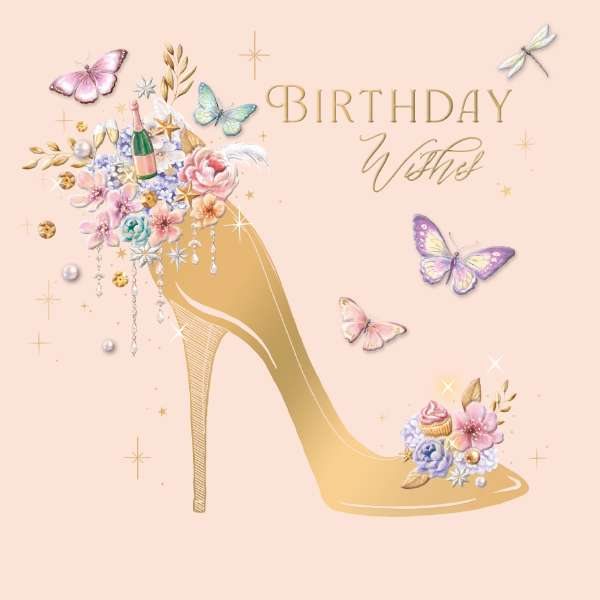 Bejewelled High Heel Birthday Wishes Card