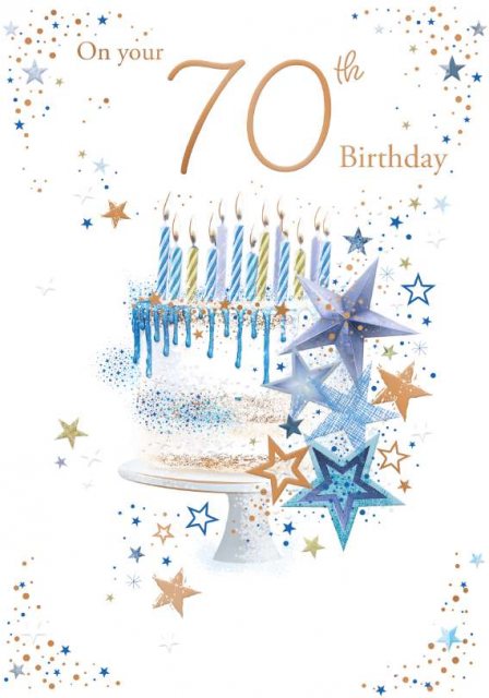 Cake & Blue Stars 70th Birthday Card