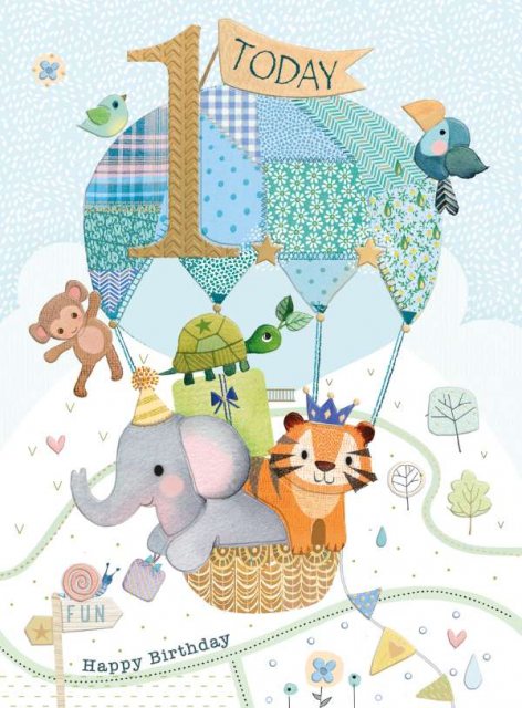 Animals Hot Air Balloon 1 Today Birthday Card