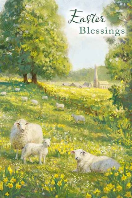 Easter Blessings Sheep In Field Card