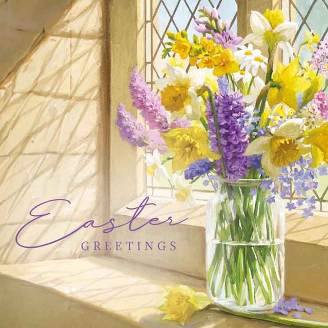 Easter Greetings Vase Of Flowers Card