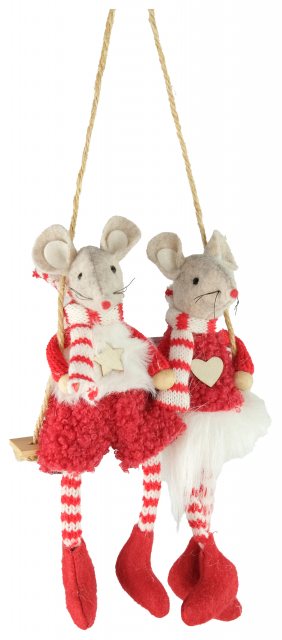 Ascalon Ascalon Hanging Mice On Swing Red/White 15cm