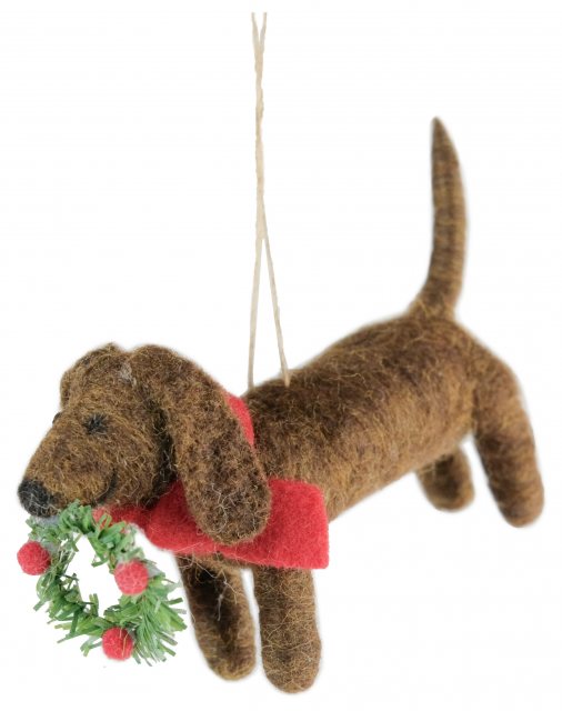 Ascalon Ascalon Hanging Felt Dog Carrying Wreath Brown