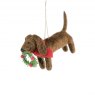 DOG CARRYING WREATH FELT BROWN